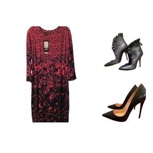 Escada Womens Red Dolman 3/4 Sleeve Floral Midi Bodycon Dress Size 38